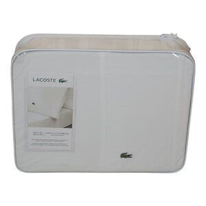 Lacoste King Sheet Set Cotton Percale White Embroidered Logo Lightweight Durable